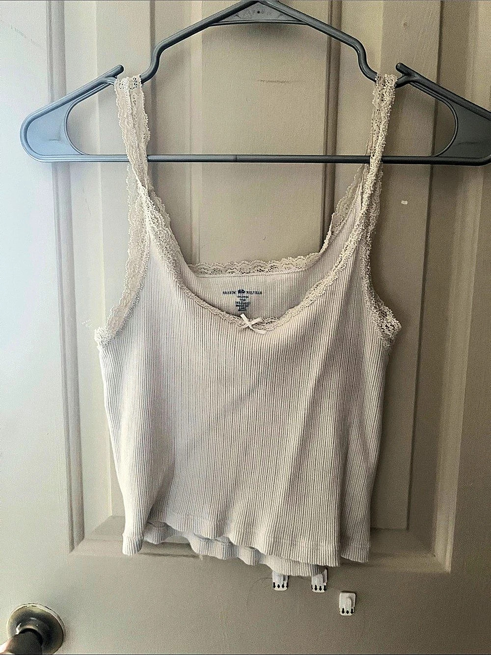 Brandy Melville Ribbed Lace Trim Tank Top in White